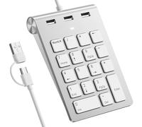 Pavé Numérique Filaire USB-C & USB-A - Mini Pavé Numérique avec 3 Ports USB 2.0, 18 Touches Numpad pour PC Portable/Desktop/iPad, Pavé Numérique USB Compatible Windows/macOS/Chrome OS, Plug & Play