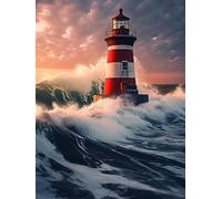 Pavemlo 5D Diamond Painting Kits Tour De Mer, DIY Diamant Peinture Point De Croix Broderie Paysage, Strass Complet Image Arts Pour Peinture Salon Chambre Décoration Sticker Mural 30X40cm