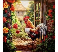 Pavemlo 5D DIY Diamond Painting Kits Coq De Jardin, Diamant Peinture Point De Croix Broderie Fleur, Strass Complet Image Arts Pour Peinture Salon Chambre Décoration Sticker Mural 30X30cm