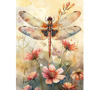 Pavemlo 5D DIY Diamond Painting Kits Fleur De Libellule, Diamant Peinture Point De Croix Broderie Animal, Strass Complet Image Arts Pour Peinture Salon Chambre Décoration Sticker Mural 30x40cm