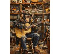 Pavemlo 5D DIY Diamond Painting Kits Guitare Singe, Diamant Peinture Point De Croix Broderie Animal, Strass Complet Image Arts Pour Peinture Salon Chambre Décoration Sticker Mural 30x40 cm