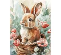 Pavemlo 5D DIY Diamond Painting Kits Lapin Aquarelle, Diamant Peinture Point De Croix Broderie Animal, Strass Complet Image Arts Pour Peinture Salon Chambre Décoration Sticker Mural 30x40cm