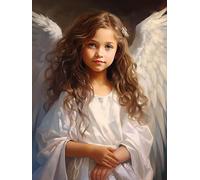 Pavemlo 5D DIY Diamond Painting Kits Robe Blanche Fille, Diamant Peinture Point De Croix Broderie Ange, Strass Complet Image Arts Pour Peinture Salon Chambre Décoration Sticker Mural 30X40cm