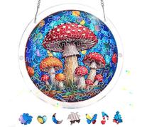 Pavemlo Acryl Sonnenfänger Puzzle 83 Teile, DIY Handwerk Champignon Doppelseitige Glasmalerei Fensterkunst mit Kette, Achtsames Geschenk für Mutter, Heimdeko 18 cm F308