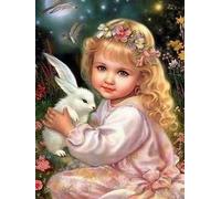 Pavemlo DIY 5D Diamond Painting Kits Ange, Diamant Peinture Point De Croix Broderie Lapin, Strass Complet Image Arts Pour Peinture Salon Chambre Décoration Sticker Mural 30X40 cm