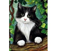 Pavemlo DIY 5D Diamond Painting Kits Animal Chat, Diamant Peinture Point De Croix Broderie Feuilles Vertes, Strass Complet Image Arts Pour Peinture Salon Chambre Décoration Sticker Mural 30x40cm