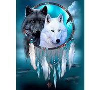 Pavemlo DIY 5D Diamond Painting Kits Attrape-Rêves de Loup, Diamant Peinture Point De Croix Broderie Animal, Strass Complet Image Arts Pour Peinture Salon Chambre Décoration Sticker Mural 30x40cm