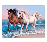 Pavemlo DIY 5D Diamond Painting Kits Cheval Sur La Mer, Diamant Peinture Point De Croix Broderie Animaux, Strass Complet Image Arts Pour Peinture Salon Chambre Décoration Sticker Mural 30x40cm