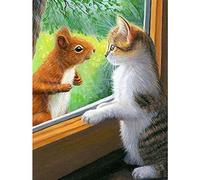 Pavemlo DIY 5D Diamond Painting Kits Le Chat Et La Souris, Diamant Peinture Point De Croix Broderie Animaux, Strass Complet Image Arts Pour Peinture Salon Chambre Décoration Sticker Mural 30x40cm