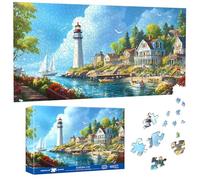 Pavemlo Puzzle 1000 Pieces 41x80cm Village avec Phare - Forme Spéciale Puzzle Classiques & Défi Impossible pour Adultes | Familial Stimulant & Décoration | Cadeau Unique pour Passionnés de Puzzles