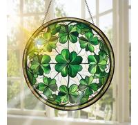Pavemlo Saint-Patrick Attrape-Soleil en Vitrail, Décoration De Fenêtre Suspendue Attrape-Soleil Artisanal, Idéal pour Décorer Un Jardin, L'intérieur Ou L'extérieur, Cadeau De Noël 20 X 20 cm