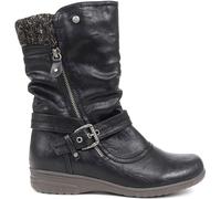 Pavers Pavers Black Knitted Cuff Buckle Slouch Mid-Calf Boots