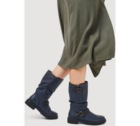 Pavers Pavers Blue Casual Buckle Strap Mid-Calf Biker Boots