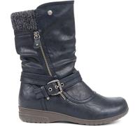Pavers Pavers Blue Knitted Cuff Buckle Slouch Mid-Calf Boots