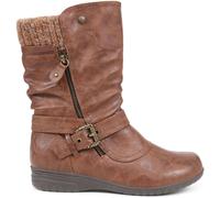 Pavers Pavers Brown Knitted Cuff Buckle Slouch Mid-Calf Boots