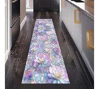 Pavés Colorés Plantes Succulentes Tapis de Couloir Antidérapant 80 x 200 cm, Lotus Rose Pop Art Tapis de Passage Lavable Cuisine Devant Evier Salon Chambre à Coucher Descente de lit Interieur