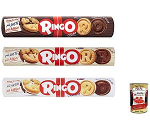 Pavesi Ringo Lot de 12 biscuits à la vanille, cacao et noisette 12 x 165 g cookies italiens biscuits snack + polpa italien gourmet 400 g