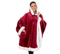 PAVILIA Couverture à capuche Angel Wrap | Poncho en polaire Sherpa douce | Couverture portable avec poches à capuche | Châle en peluche chaud et confortable pour femme (vin)