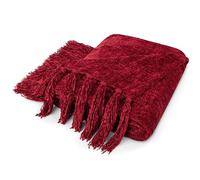 PAVILIA Couverture Chenille à Franges | Couverture décorative à Texture veloutée pour canapé, lit Simple | Jeté tricoté Doux, Soyeux, Confortable et léger | Rouge vin, 152,4 x 203,2 cm
