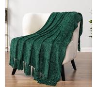 PAVILIA Couverture Chenille à Franges | Jeté en Tricot décoratif texturé velouté pour canapé, lit | Jeté tricoté Doux, Confortable et léger | Vert émeraude 127 x 152 cm