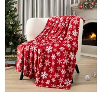 PAVILIA Couverture de Noël | Couverture Polaire de Noël Rouge Flocon de Neige | Couverture d'hiver Douce, pelucheuse et Chaude, 127 x 152,4 cm (Flocon de Neige Rouge/Blanc)