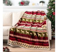 PAVILIA Couverture de Noël en Polaire Sherpa de qualité supérieure | Décoration de Noël en Peluche, Motif Renne, Couverture réversible pour canapé - 127 x 152,4 cm