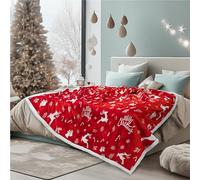 PAVILIA Couverture de Noël sherpa de qualité supérieure | Cadeau de décoration de Noël, polaire, peluche, chaude, confortable, réversible en microfibre | Renne rouge - 152,4 x 203,2 cm
