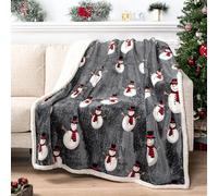 PAVILIA Couverture de Noël Sherpa de qualité supérieure | Décoration de Bonhomme de Neige, Polaire, Peluche, Chaude, Confortable, réversible, en Microfibre, 127 x 152,4 cm