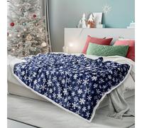 PAVILIA Couverture de Noël Sherpa de qualité supérieure | Décoration de flocon de neige bleu, polaire, peluche, chaude, confortable et réversible en microfibre 152,4 x 203,2 cm