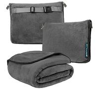 PAVILIA Couverture de Voyage, Couverture d'avion Douce 2 en 1, Couverture d'avion compacte et compacte, Oreiller de Voiture Essentiel pour Les Voyageurs, Accessoires Cadeaux de Voyageurs, Sangle de