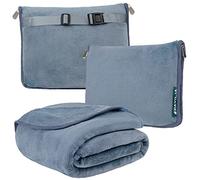 PAVILIA Couverture de voyage douce 2 en 1 - Couverture d'avion compacte et compacte - Oreiller de voiture essentiel pour voyage - Accessoires cadeaux pour voyageurs - Sangle de sac à dos pour bagage -