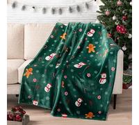 PAVILIA Couverture en polaire pour Noël, couverture d'hiver douce, pelucheuse et chaude, 127 x 152,4 cm, vert motif pain d'épices