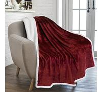 PAVILIA Couverture en Polaire Sherpa Rouge Bordeaux pour canapé, Douce et épaisse pour canapé, Couverture de lit Confortable et Chaude pour Toutes Les Saisons, Couverture d'hiver pelucheuse en
