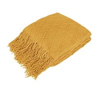 PAVILIA Couverture en Tricot Doux pour canapé-lit, Style Rustique et Salon, jeté d'automne léger et décoratif pour Chaise, extérieur texturé, 127 x 152,4 cm, Jaune Moutarde