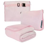 PAVILIA Couverture et Oreiller de Voyage - Double Fermeture éclair - Sangle à Clipser - Polaire Chaude et Douce 2 en 1 - pour Avion, Camping, Voiture - Grande Couverture compacte - Sangle pour Sac à