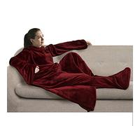 PAVILIA Couverture polaire avec manches et poches de pieds pour adulte, couverture à enfiler en peluche, robe chaude et douillette, cadeau confortable pour épouse, maman, rouge bordeaux