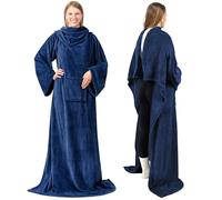 PAVILIA Couverture polaire de qualité supérieure avec manches | Chaude, confortable, extra douce, fonctionnelle, légère, bleu marine, Regular Pocket