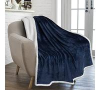 PAVILIA Couverture Polaire Sherpa en Peluche Bleu Marine | Jeté de canapé Doux, Chaud, Pelucheux Bleu foncé | Couverture Unie réversible et Confortable, en Microfibre, 127 x 152,4 cm