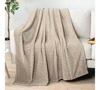 PAVILIA Couverture Polaire Super Douce, Taupe, Camel, Luxueuse, pelucheuse, en Flanelle, en Microfibre côtelée, Chaude, Confortable, pour canapé, lit, Couverture rayée légère, Taupe, 127 x 152,4 cm