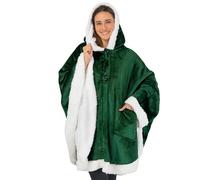 PAVILIA Couverture portable pour femme, couverture polaire douillette avec capuche, châle super doux pour bureau, Vert émeraude