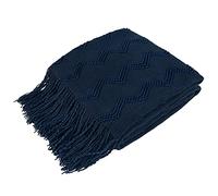 PAVILIA Couverture tissée en Tricot Doux de Style bohème pour canapé, décoration d'intérieur de Style Rustique, jeté de lit Afghan, Cadeau d'extérieur d'été et d'automne, léger, Bleu foncé, 127 x