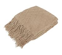 PAVILIA Couverture tricotée à Franges Beige Taupe Beige Camel | Décoration bohème de Style Ferme, canapé, lit, Sofa, Automne | Tissée Moderne texturée, Acrylique Afghan, Doux, léger et Confortable,