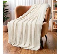 PAVILIA Couverture tricotée en Peluche pour canapé, Super Douce, Duveteuse, légère et pelucheuse pour lit, canapé, Couverture tricotée Chaude et Confortable, Toutes Saisons (Beige crème, 127 x 152,4