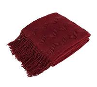 PAVILIA Couverture tricotée Rouge Bordeaux 127 x 152,4 cm - 100% Acrylique Douce et Chaude - Motif géométrique avec Pompon - Utilisation en intérieur/extérieur