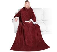 PAVILIA Deluxe Couverture Polaire avec Manches pour Adulte, Homme, et Women| Élégant, Confortable, Chaud, Extra Doux, en Peluche, Fonctionnelle, Léger, Wearable Couvre-Lit 50 x 70 inches Bordeaux