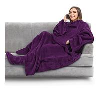 PAVILIA Fleece Blanket with Sleeves, Foot Pockets for Women Men Adults, Plush Wearable Blanket Throw Wrap, Warm Snuggle Blanket Robe, Cozy Gift Ideas Wife Mom, Dark Purple