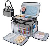 PAVILIA Grand Sac de Rangement pour Fil à Tricoter, Sac de Rangement pour Crochet, Sac de Projet de Tricot, Ensemble d'accessoires de Crochet, Cadeaux pour Les Amateurs de Crochet, Gris, L, Voyage