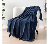 PAVILIA Jeté de canapé en Polaire Douce et Confortable à Franges à Pompons pour canapé, Cadeau d'intérieur et de lit, Bleu foncé, 127 x 152,4 cm