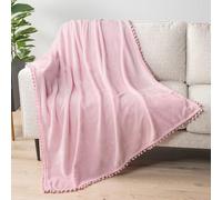 PAVILIA Jeté de canapé en Polaire Douce et Confortable avec Pompons à Pompons pour canapé, Couverture décorative d'intérieur en Velours et Flanelle, Rose pâle, 127 x 152,4 cm