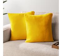 PAVILIA Mustard Yellow Throw Pillow Covers 20x20 Set of 2, Decorative Pillow Cases for Bed Sofa Couch, Boho Aesthetic Accent Decor Cushion Bedroom Living Room, Velvet Square Euro Sham Covers, Yellow